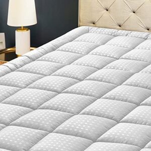 hyleory queen mattress pad quilted fitted mattress protector cooling pillow top mattress cover breathable fluffy soft mattress topper with 8-21″ deep pocket