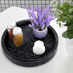 Lazy Susan for Table, Dining Table Centerpiece, Wood Lazy Susan Organizer Turntable, Farmhouse Black Round Distressed Tray - 12 Inch