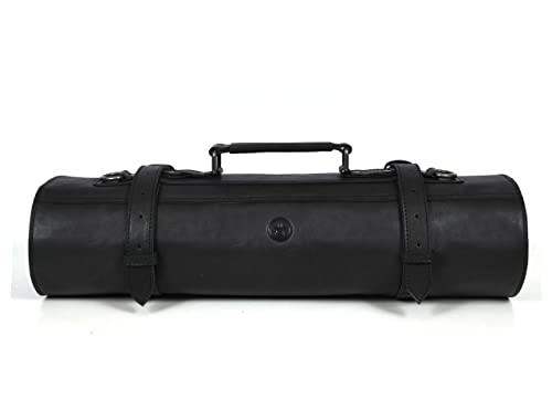 Aaron Leather Goods Leather Knife Roll Storage Bag | Elastic and Expandable 10 Pockets | 6 Leather Pocket | Travel-Friendly Chef Knife Case Roll (Raven, Leather)