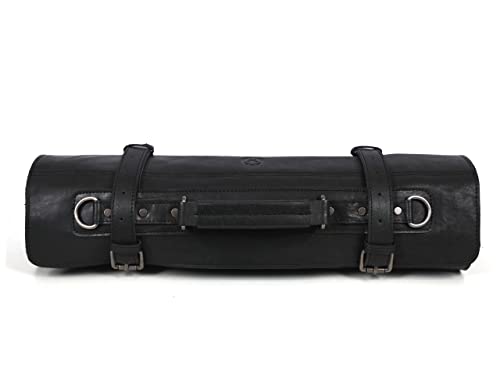Aaron Leather Goods Leather Knife Roll Storage Bag | Elastic and Expandable 10 Pockets | 6 Leather Pocket | Travel-Friendly Chef Knife Case Roll (Raven, Leather)