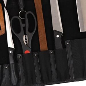 Aaron Leather Goods Leather Knife Roll Storage Bag | Elastic and Expandable 10 Pockets | 6 Leather Pocket | Travel-Friendly Chef Knife Case Roll (Raven, Leather)