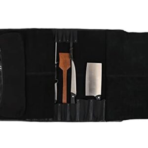 Aaron Leather Goods Leather Knife Roll Storage Bag | Elastic and Expandable 10 Pockets | 6 Leather Pocket | Travel-Friendly Chef Knife Case Roll (Raven, Leather)