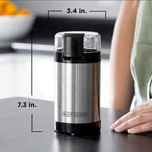 BLACK+DECKER Coffee Grinder One Touch Push-Button Control, 2/3 Cup Bean Capacity, Stainless Steel