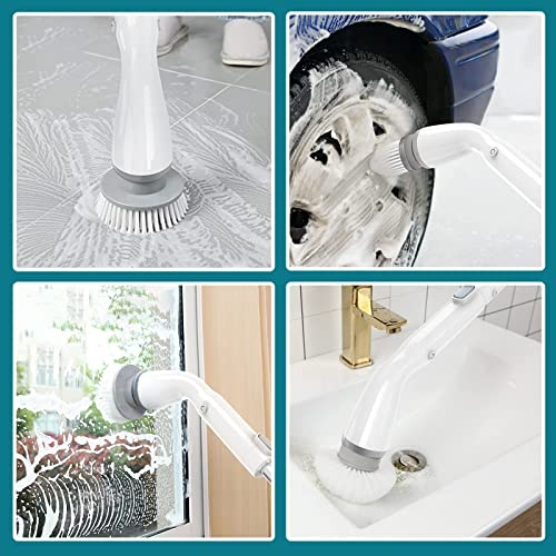 LABIGO Electric Spin Scrubber LA1 Pro, Cordless Spin Scrubber with 4 Replaceable Brush Heads and Adjustable Extension Handle, Power Cleaning Brush for Bathroom Floor Tile (White)