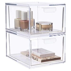 stori 2-pack audrey stackable clear plastic organizer drawers | 4.5-inches tall | organize cosmetics and beauty supplies on a vanity | made in usa