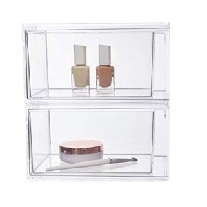 STORi 2-Pack Audrey Stackable Clear Plastic Organizer Drawers | 4.5-Inches Tall | Organize Cosmetics and Beauty Supplies on a Vanity | Made in USA