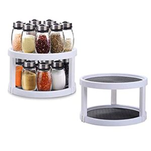 2sets/pack 2 tier non skid turntable lazy susan 9.8″ white grey cans cabinet organizer for kitchen pantry spice rack fridge holder
