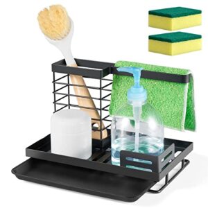 Purboah Kitchen Sink Caddy,Sink Organizer Sponge Holder with Removable Drain Tray and 2 Sponges,Brush Soap Dish Towel Holder