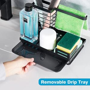 Purboah Kitchen Sink Caddy,Sink Organizer Sponge Holder with Removable Drain Tray and 2 Sponges,Brush Soap Dish Towel Holder