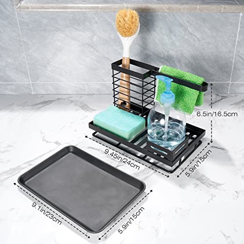 Purboah Kitchen Sink Caddy,Sink Organizer Sponge Holder with Removable Drain Tray and 2 Sponges,Brush Soap Dish Towel Holder