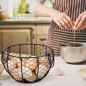 Flexzion Chicken Egg Basket - Wire Chicken Egg Basket with Ceramic Chicken Cover and Handles - Rustic Country Farmhouse Decor Countertop Egg Holder, Rustic Cherry