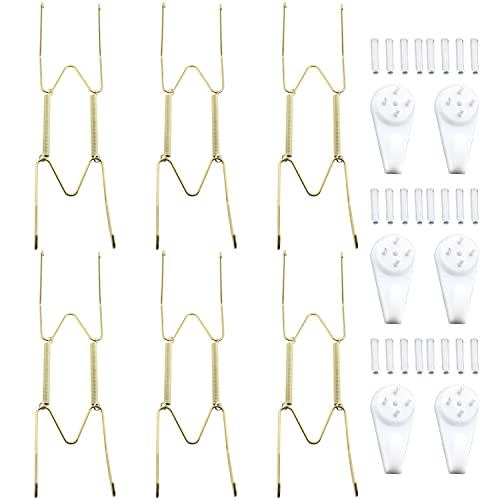 Heyous Plate Hanger 6PCS 8 Inch Wall Plate Hangers and 6PCS Wall Hooks for 7.5 to 8.5 Inch Decorative Plates, Antique China, Antique Plates and Arts, Golden