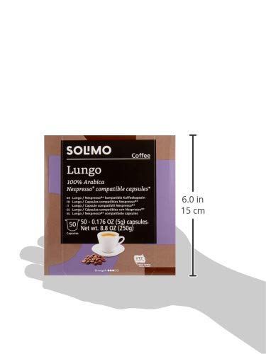 Amazon Brand - Solimo Lungo Capsules 50 CT, Compatible with Nespresso Original Brewers