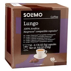 amazon brand – solimo lungo capsules 50 ct, compatible with nespresso original brewers