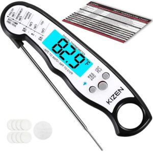kizen digital meat thermometer with probe – waterproof, kitchen instant read food thermometer for cooking, baking, liquids, candy, grilling bbq & air fryer – black/white