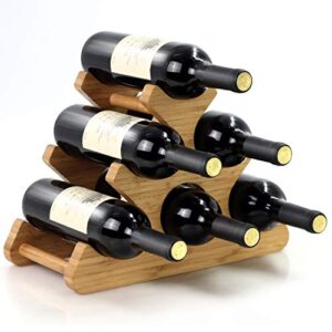aggice wine rack, bamboo wood wine racks countertop, 6 bottles wine storage holder stands for counter