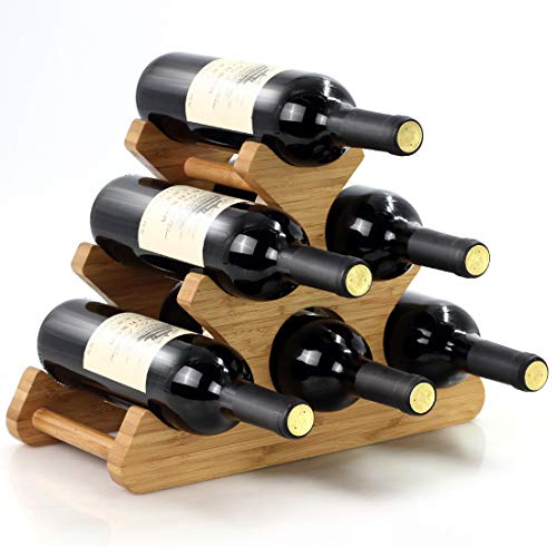 AGGICE Wine Rack, Bamboo Wood Wine Racks Countertop, 6 Bottles Wine Storage Holder Stands for Counter