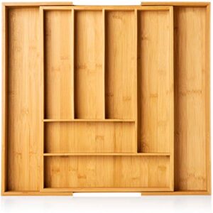 bamboo silverware drawer organizer – expandable 100% bamboo cutlery kitchen drawer organizer – premium wooden utensil/cutlery tray for kitchen flatware set– eco-friendly silverware organizer