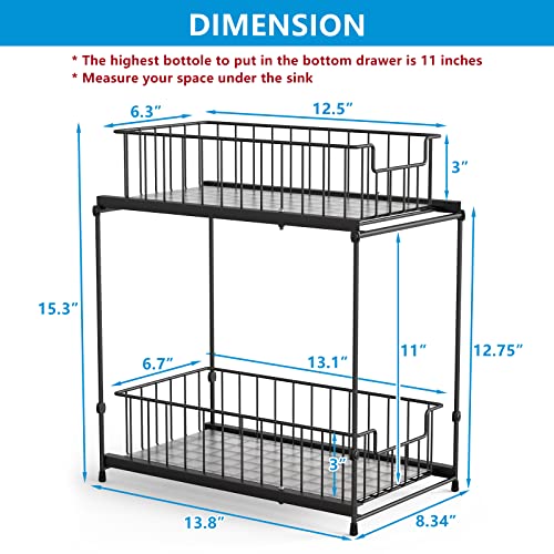 FixOwl Under Sink Organizer, 2-Tier Kitchen Cabinet Organizer with Sliding Storage Basket Drawers, Multi-purpose Cabinet Organizer Black