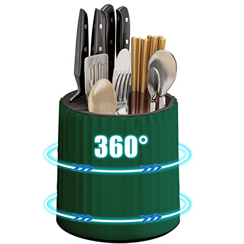 Knife Holder,Rotating Cutlery Silverware Caddy Holder and Kitchen Utensils Storage Organizer for Countertop,Color Fashion Green