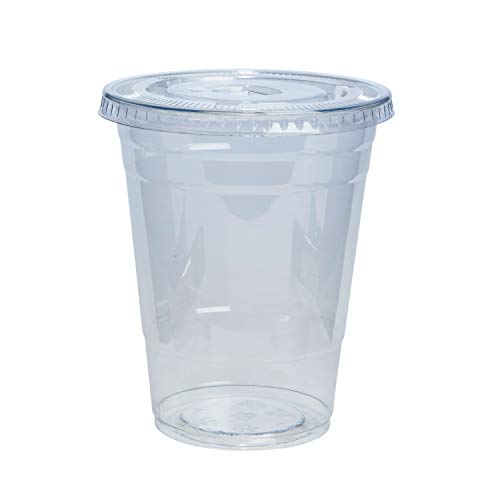 Comfy Package [100 Sets] 16 oz. Crystal Clear Plastic Cups With Flat Lids