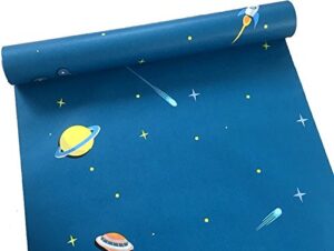 hoyoyo 17.8 x 78 inches self-adhesive shelf liner, shelf liner dresser drawer paper wall sticker boy room decoration blue planet