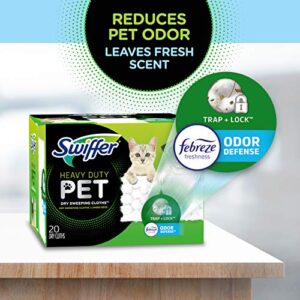 Swiffer Sweeper Pet, Heavy Duty Dry Sweeping Cloth Refills with Febreze Odor Defense, 32 Count