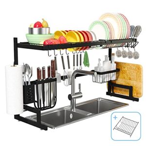 alpthy over the sink dish drying rack, (33.5″-39.5″) dish rack with 2 plate rack for kitchen organization, width adjustable dish drainer kitchen sink organizer space saver dish dryer rack
