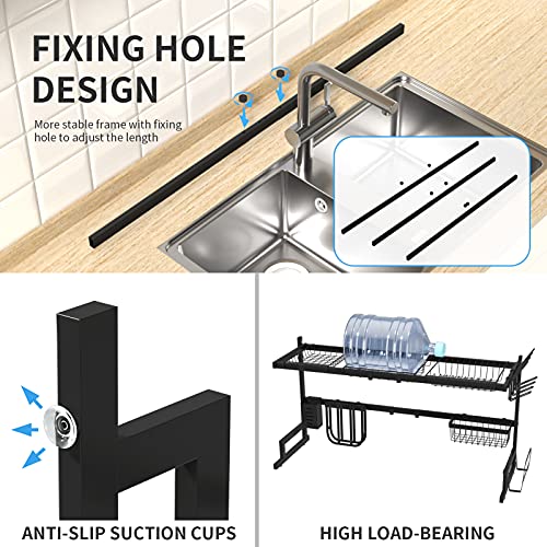 ALPTHY Over The Sink Dish Drying Rack, (33.5"-39.5") Dish Rack with 2 Plate Rack for Kitchen Organization, Width Adjustable Dish Drainer Kitchen Sink Organizer Space Saver Dish Dryer Rack