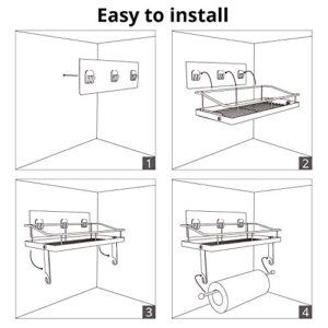 GeekDigg Paper Towel Holder with Shelf, Adhesive Wall Mount Paper Towel Holder for Kitchen & Bathroom, Stainless Steel, Durable Metal Wire, No Drilling