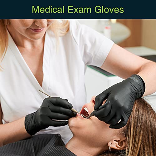 Black Vinyl Disposable Gloves Large 50 Pack - Latex Free, Powder Free Medical Exam Gloves - Surgical, Home, Cleaning, and Food Gloves - 3 Mil Thickness