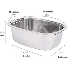Characin Stainless Steel Dishpan Basin Dish Washing Bowl Bucket Basket Portable Tub Rack (Rounded Rectangle)