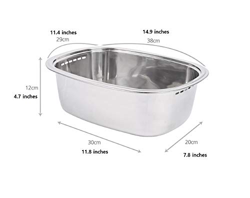 Characin Stainless Steel Dishpan Basin Dish Washing Bowl Bucket Basket Portable Tub Rack (Rounded Rectangle)