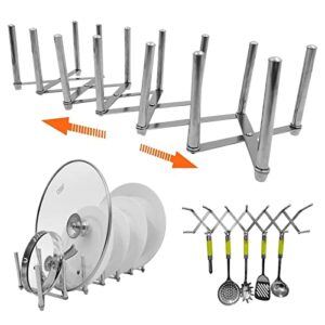 pot lid organizer, pot and pan organizers rack-kitchen cabinet organizers and storage, stainless steel kitchen organizer rack holder shelves, 6 slots for storage of skillets frying or sauce pans