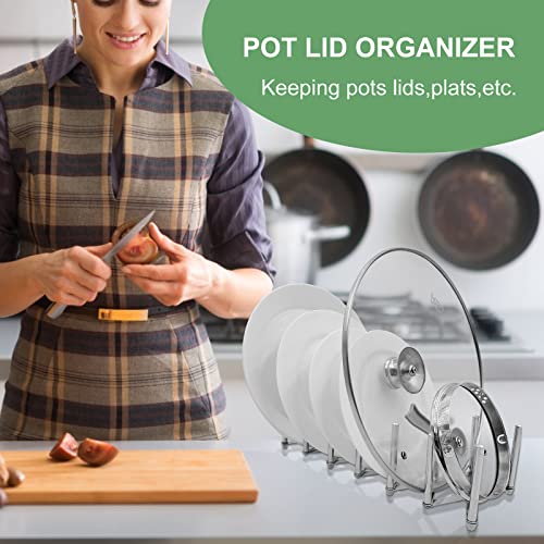 Pot Lid Organizer, Pot and Pan Organizers Rack-kitchen Cabinet Organizers and Storage, Stainless Steel Kitchen Organizer Rack Holder Shelves, 6 Slots for Storage of Skillets Frying or Sauce Pans