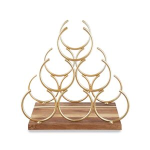 Twine Pyramid Rack, Holds 6 Standard Wine Bottles, Wood Base, Gold, Set of 1,10546