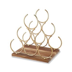 Twine Pyramid Rack, Holds 6 Standard Wine Bottles, Wood Base, Gold, Set of 1,10546