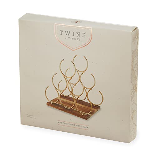 Twine Pyramid Rack, Holds 6 Standard Wine Bottles, Wood Base, Gold, Set of 1,10546