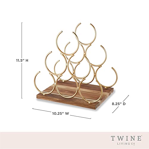 Twine Pyramid Rack, Holds 6 Standard Wine Bottles, Wood Base, Gold, Set of 1,10546