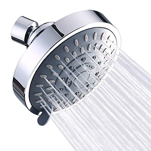 Shower Head High Pressure Rain Fixed Showerhead 5-Setting with Adjustable Metal Swivel Ball Joint - Relaxed Shower Experience Even at Low Water Flow & Pressure Aisoso