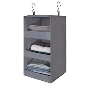 granny says 3-shelf hanging closet organizer, collapsible hanging closet shelves, hanging organizer for closet & rv, gray, 29 ¾” h x 12″ w x 12″ d, 1-pack