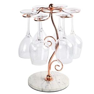 mygift countertop wine glasses rack, modern copper metal wire tabletop stemware holder display rack with white marble base