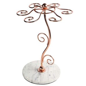 MyGift Countertop Wine Glasses Rack, Modern Copper Metal Wire Tabletop Stemware Holder Display Rack with White Marble Base