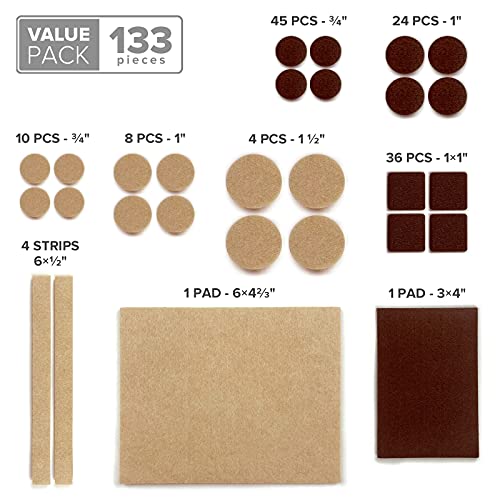 Felt Furniture Pads X-PROTECTOR 133 PCS Premium Furniture Pads - Felt Pads Furniture Feet Best Wood Floor Protectors - Protect Your Hardwood & Laminate Flooring!