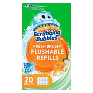 scrubbing bubbles fresh brush flushables refill, toilet and toilet bowl cleaner, eliminates odors and limescale, citrus action scent, 20 ct