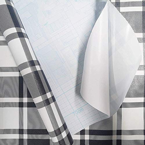 Taogift Self Adhesive Vinyl Black and White Plaid Shelf Drawer Liner Contact Paper Wallpaper for Cabinets Shelves Dresser Drawer Furniture Walls Crafts Decal Removable 17.7x98 Inches