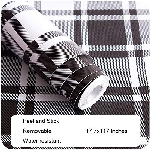 Taogift Self Adhesive Vinyl Black and White Plaid Shelf Drawer Liner Contact Paper Wallpaper for Cabinets Shelves Dresser Drawer Furniture Walls Crafts Decal Removable 17.7x98 Inches