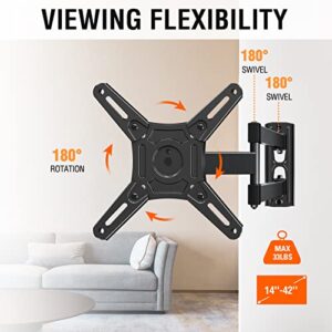 ELIVED Full Motion TV Monitor Wall Mount for Most 14-42 Inch LED LCD Flat Screen TVs & Monitors, Swivels Tilts Extension Rotation, Max VESA 200x200mm, up to 33 lbs.