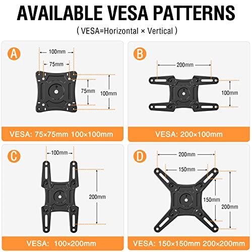 ELIVED Full Motion TV Monitor Wall Mount for Most 14-42 Inch LED LCD Flat Screen TVs & Monitors, Swivels Tilts Extension Rotation, Max VESA 200x200mm, up to 33 lbs.