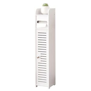 AOJEZOR Small Bathroom Storage Corner Floor Cabinet with Doors and Shelves,Thin Toilet Vanity Cabinet,Narrow Bath Sink Organizer,Towel Storage Shelf for Paper Holder,White